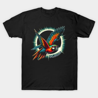 Solar Eclipse Parrot Adventure: Chic Tee with Vibrant Feathery Companions T-Shirt